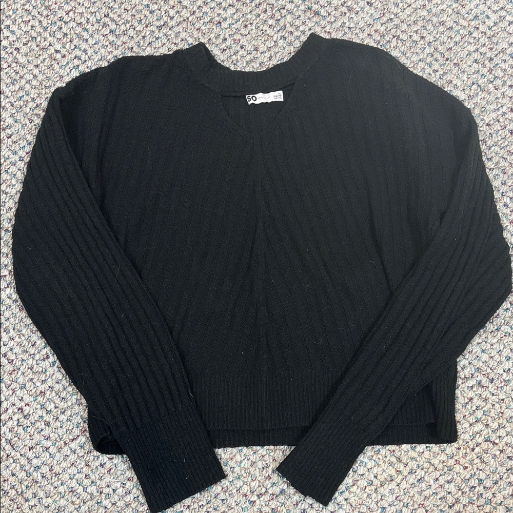 Black Ribbed Women's Cutout Sweater